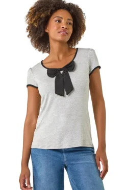 T-Shirts>Roman Grey Bow Front Stretch Top