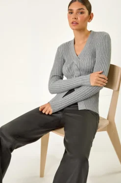 Tops>Roman Cable Split Detail Rib Jumper Grey