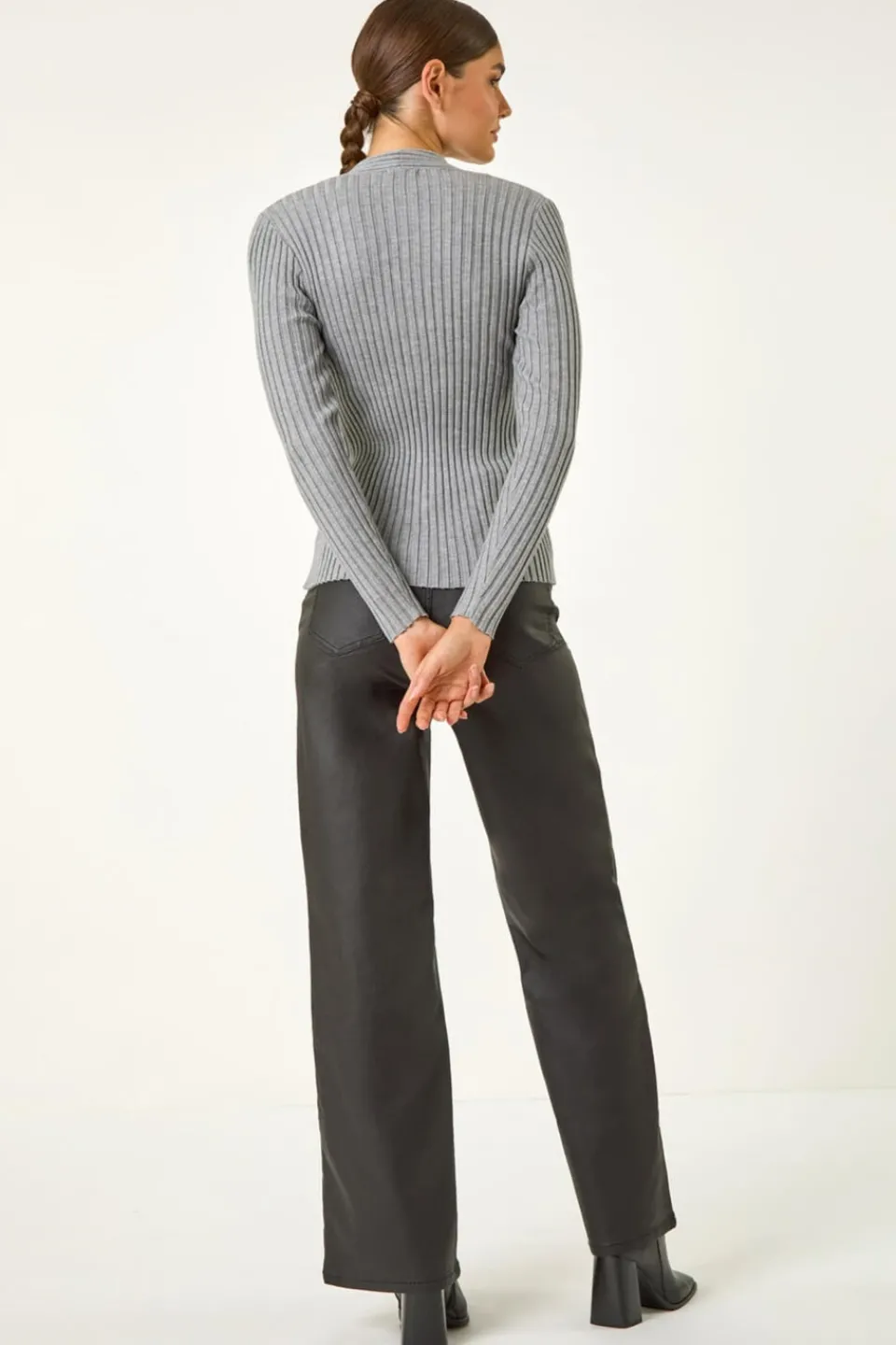 Tops>Roman Cable Split Detail Rib Jumper Grey