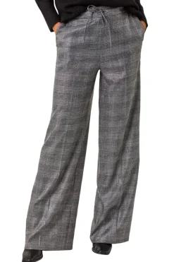 Trousers>Roman Grey Check Print Tie Front Wide leg Tie Trouser