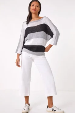 Tops>Roman Grey Colourblock Stripe Knit Jumper