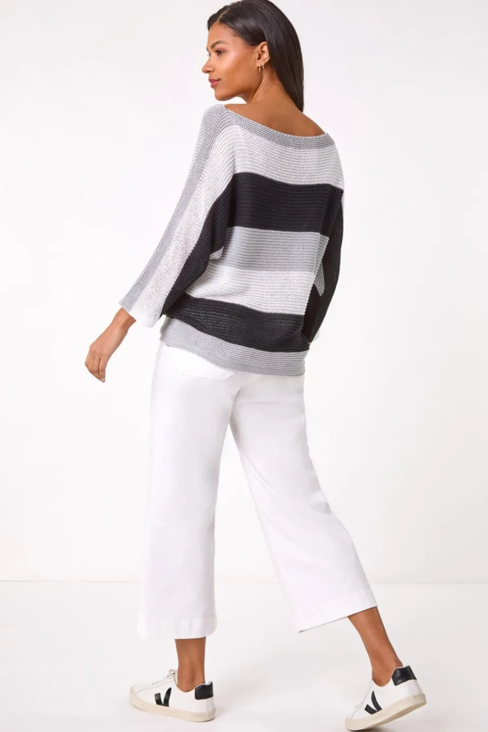 Tops>Roman Grey Colourblock Stripe Knit Jumper