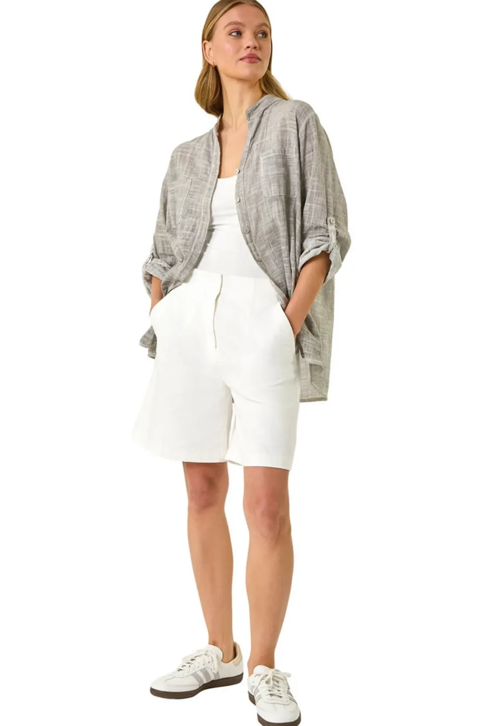 Tops>Roman Grey Cotton Button Through Shirt