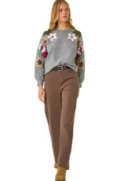 Tops>Roman Grey Floral Emellished Jumper