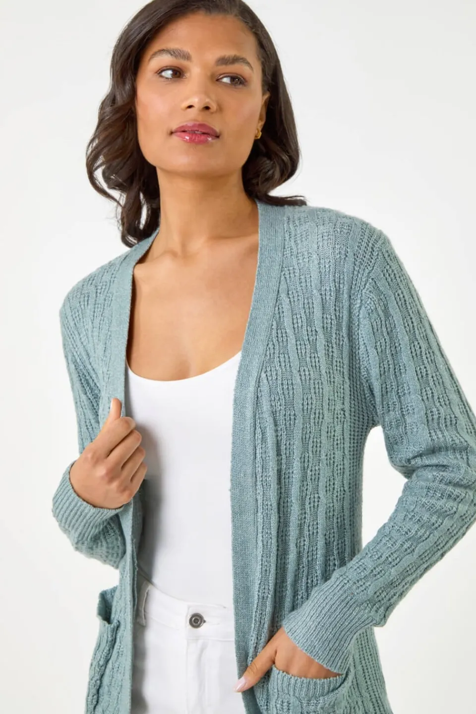 Tops>Roman Grey Textured Longline Knit Cardigan