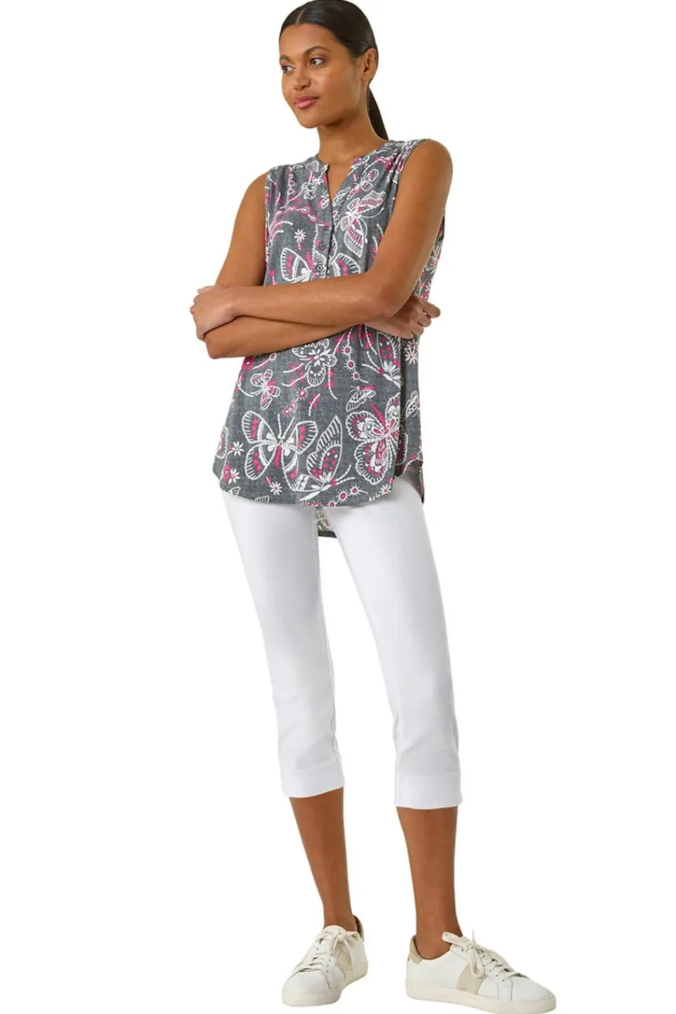 Tops>Roman Grey Textured Print Vest Top