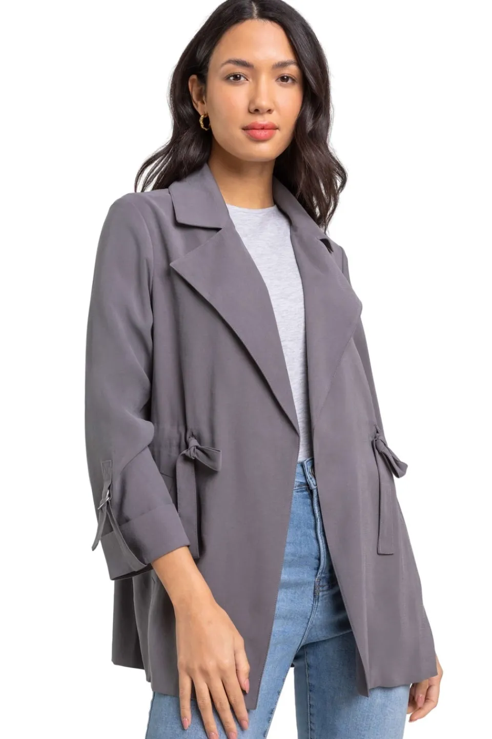 Coats & Jackets>Roman Tie Waist Longline Jacket Grey