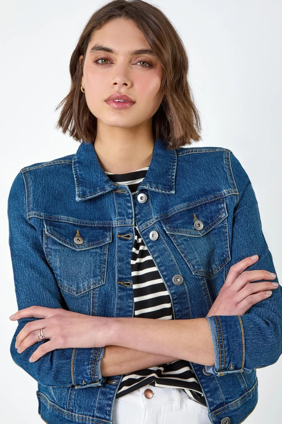 Coats & Jackets>Roman Indigo Cotton Blend Stretch Denim Jacket