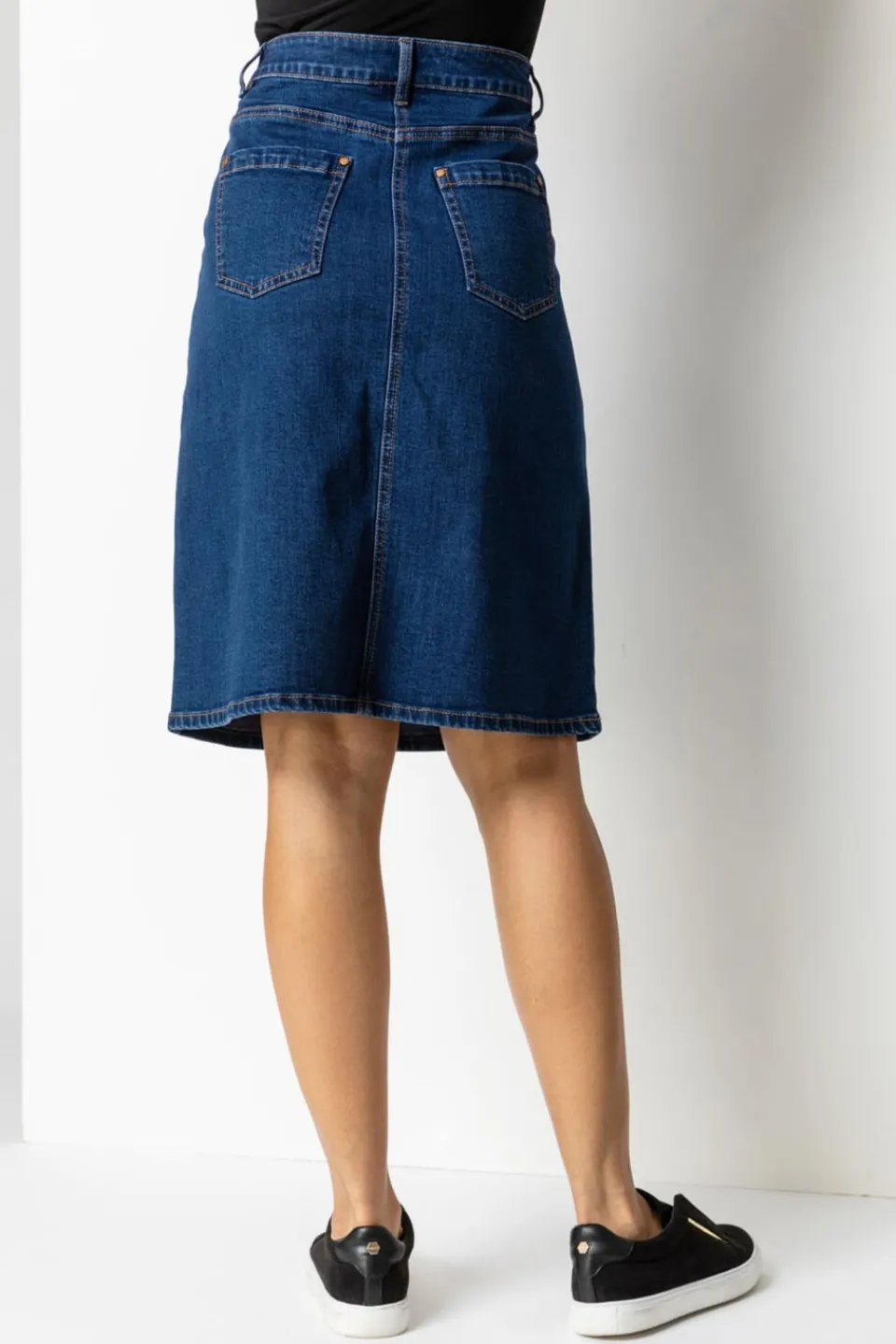 Skirts>Roman Cotton Denim Stretch A line Skirt Indigo