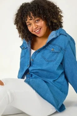 Tops>Roman Indigo Curve Button Through Denim Shirt