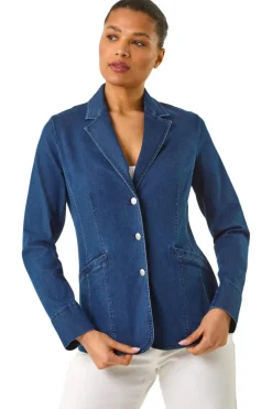 Coats & Jackets>Roman Indigo Denim Collar Stretch Blazer