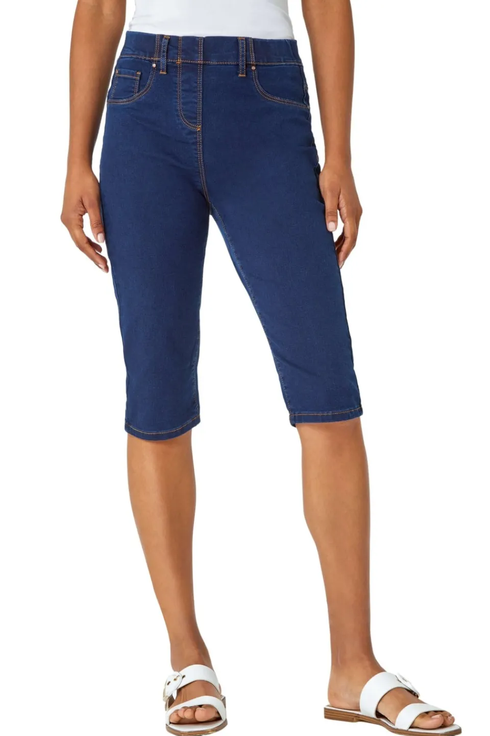 Jeans & Jeggings>Roman Denim Stretch Knee Length Pedal Pusher Indigo