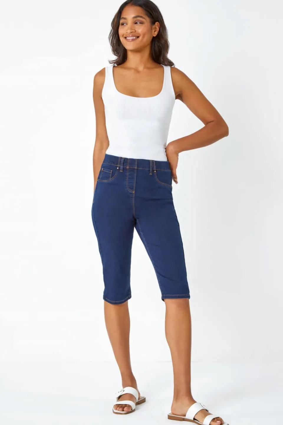Jeans & Jeggings>Roman Denim Stretch Knee Length Pedal Pusher Indigo