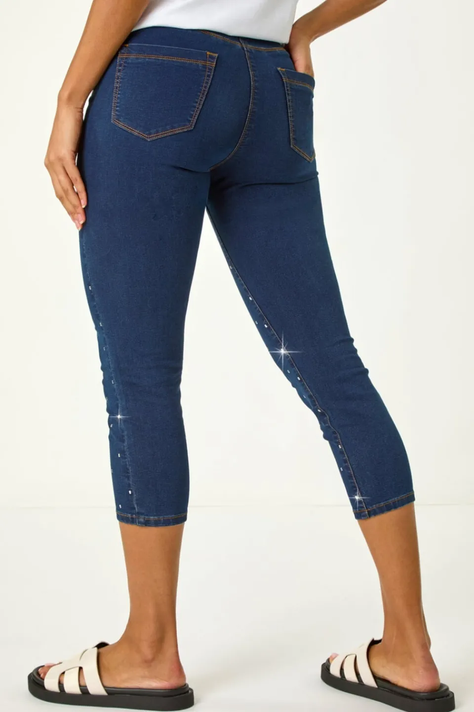 Leggings>Roman Indigo Embellished Cropped Stretch Jeggings