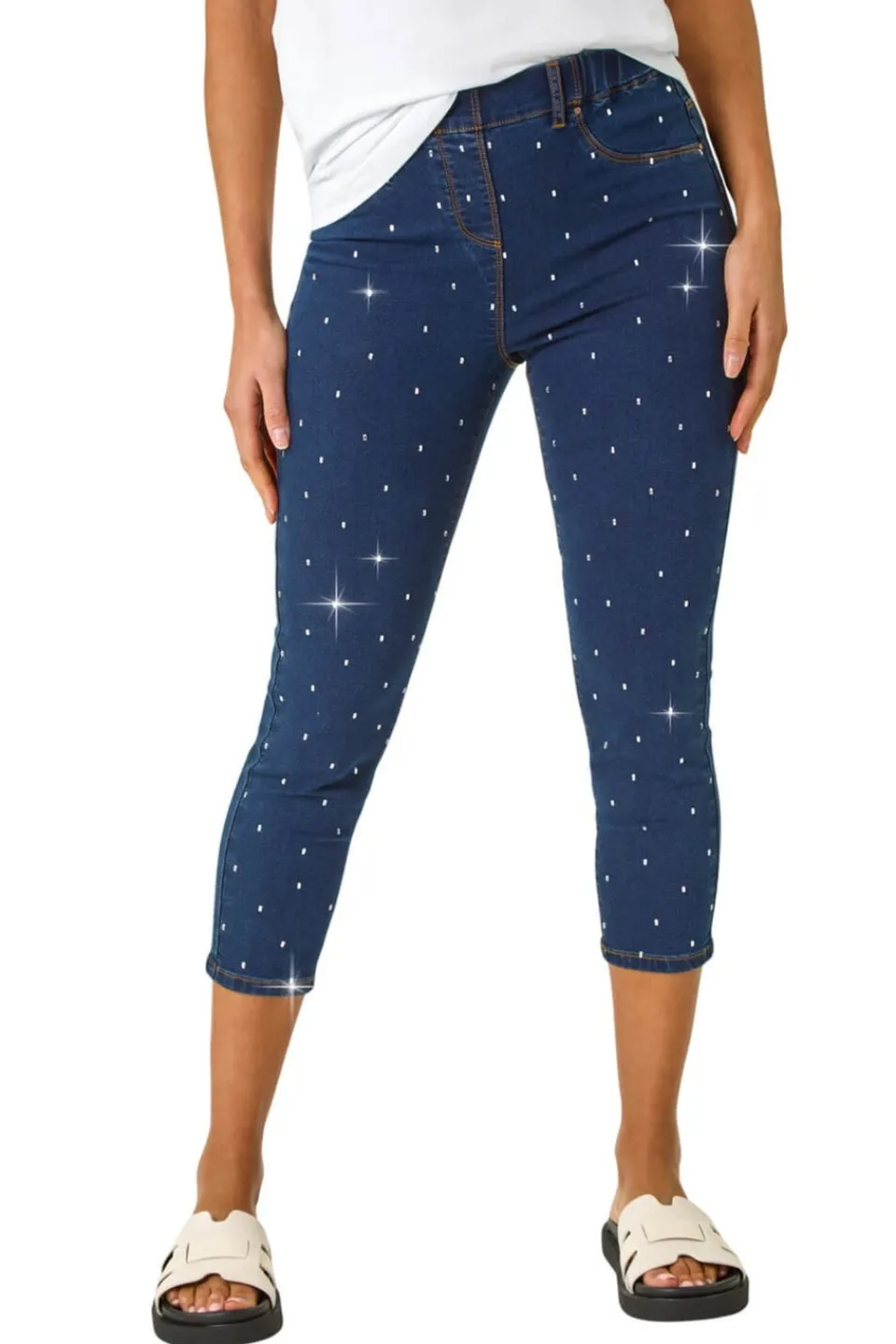 Leggings>Roman Indigo Embellished Cropped Stretch Jeggings