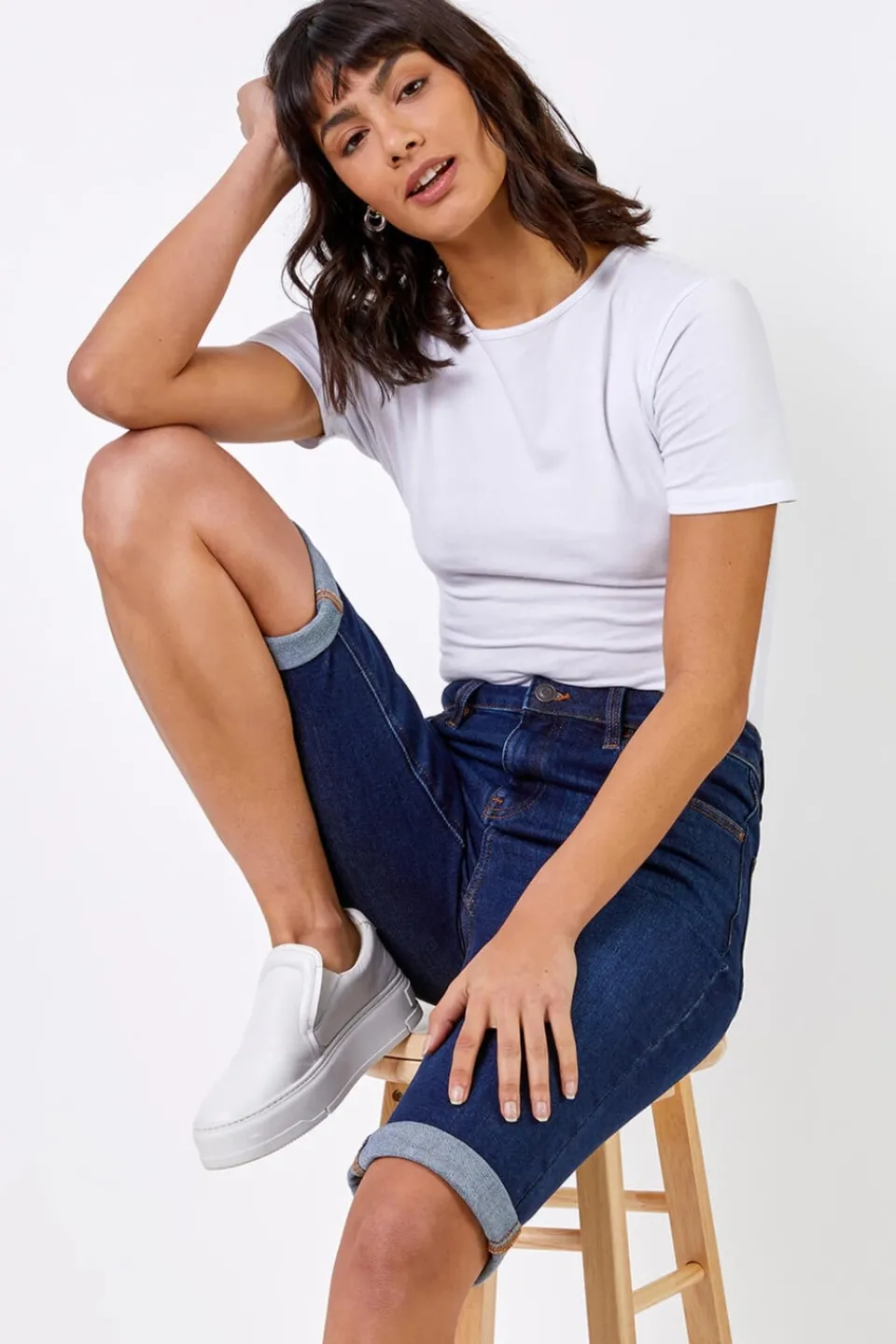 Shorts>Roman Essential Stretch Knee Length Shorts Indigo