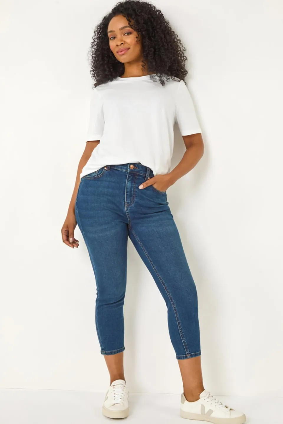 Jeans & Jeggings>Roman Indigo Petite Slim Crop Stretch Jeans