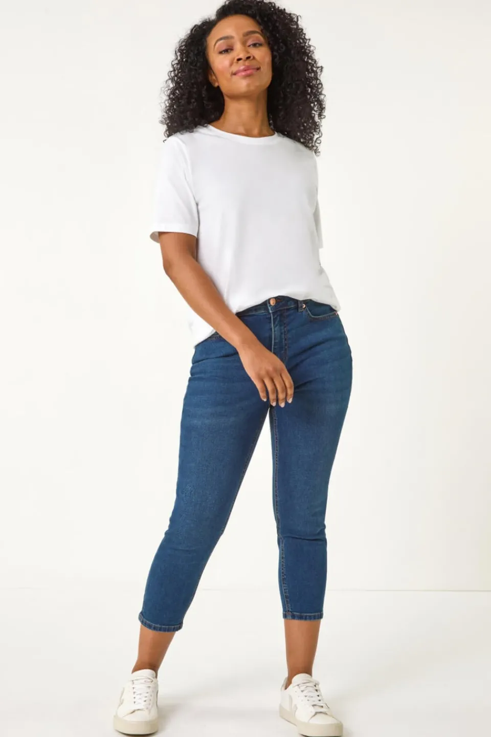 Jeans & Jeggings>Roman Indigo Petite Slim Crop Stretch Jeans