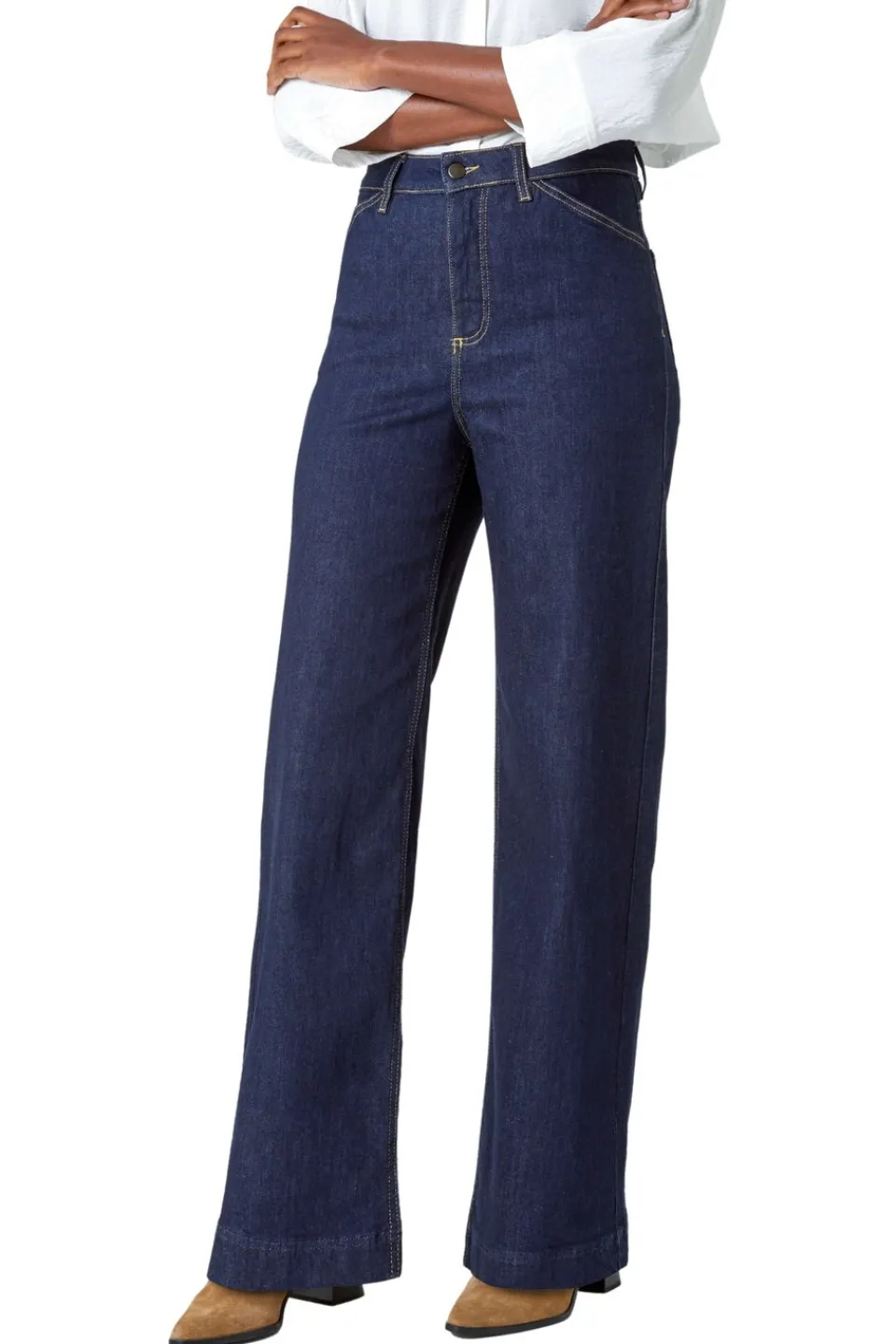 Jeans & Jeggings>Roman Wide Leg Stretch Denim Jeans Indigo