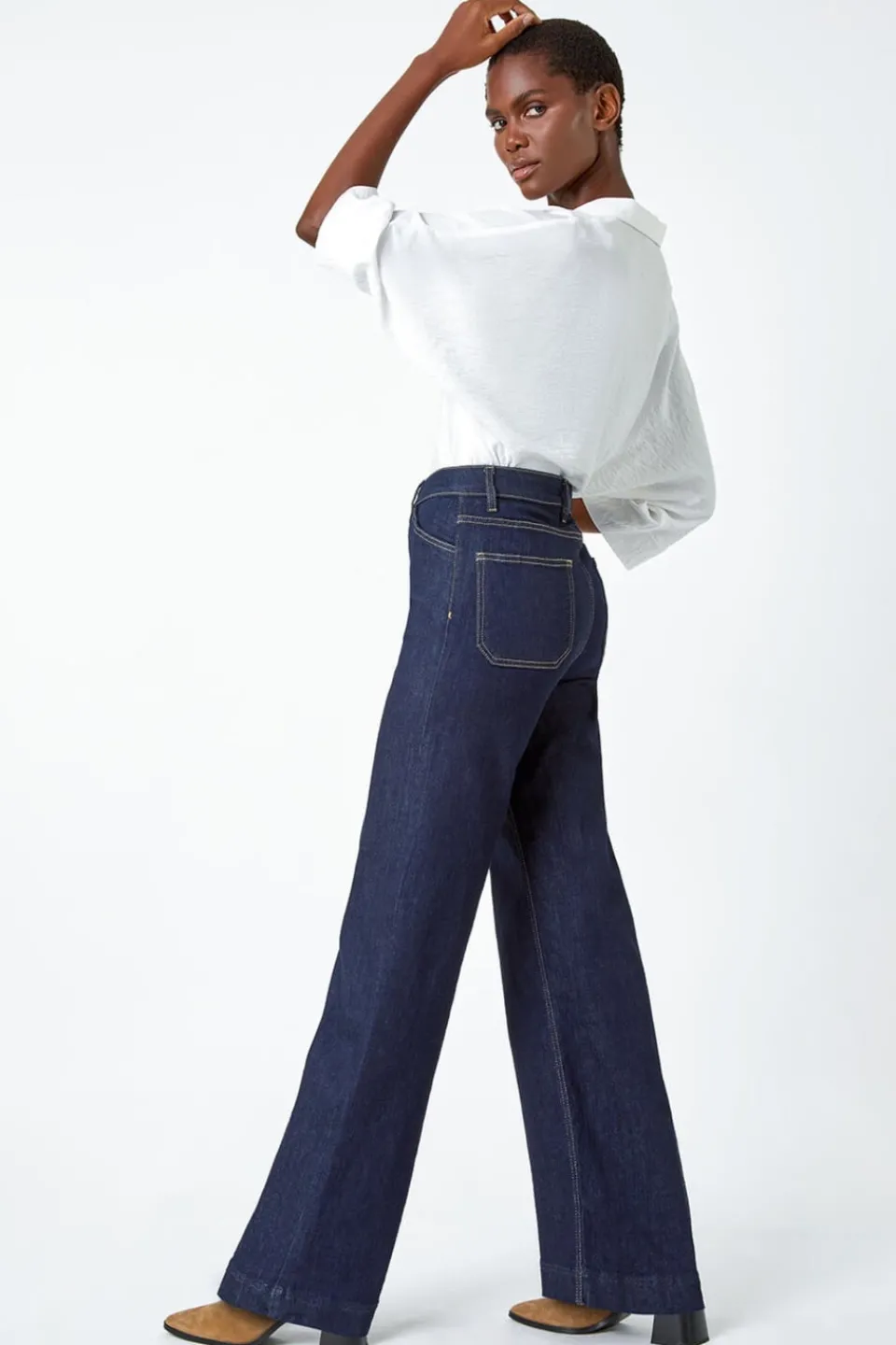 Jeans & Jeggings>Roman Wide Leg Stretch Denim Jeans Indigo