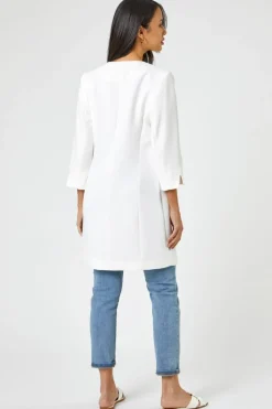 Coats & Jackets>Roman 3/4 Sleeve Textured Longline Jacket Ivory