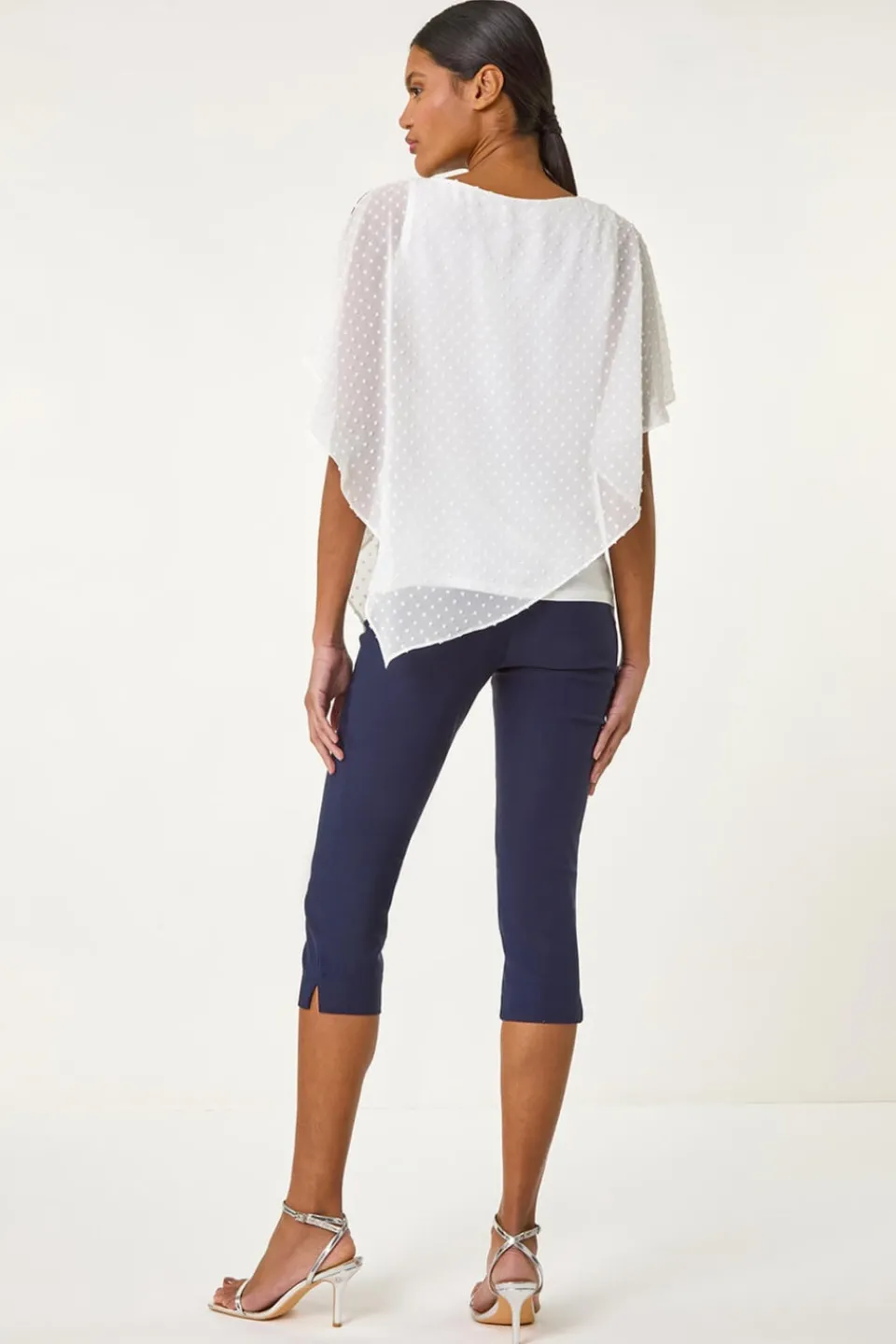 Tops>Roman Ivory Asymmetric Dobby Overlay Top