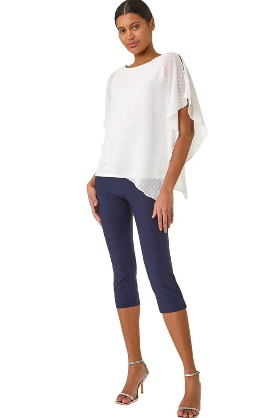 Tops>Roman Ivory Asymmetric Dobby Overlay Top