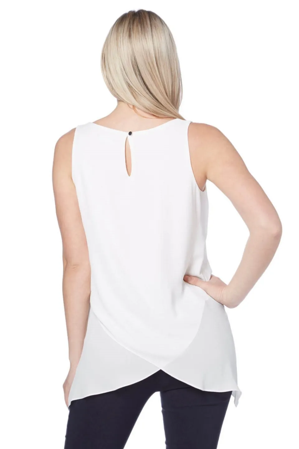 Tops>Roman Ivory Asymmetric Sleeveless Vest Top