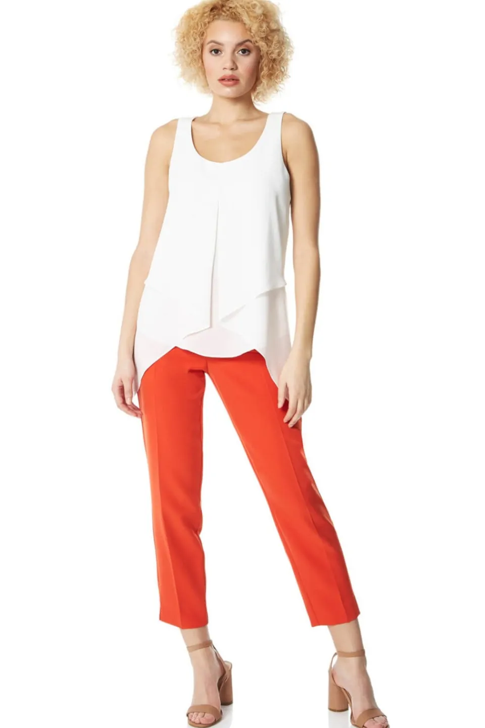 Tops>Roman Ivory Asymmetric Sleeveless Vest Top