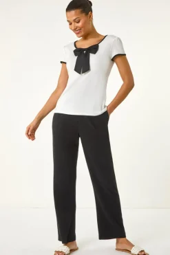 T-Shirts>Roman Ivory Bow Front Stretch Top