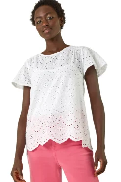 Tops>Roman Ivory Broderie Short Sleeve Top