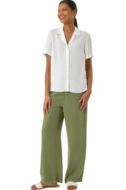 Tops>Roman Ivory Collared Short Sleeve Blouse