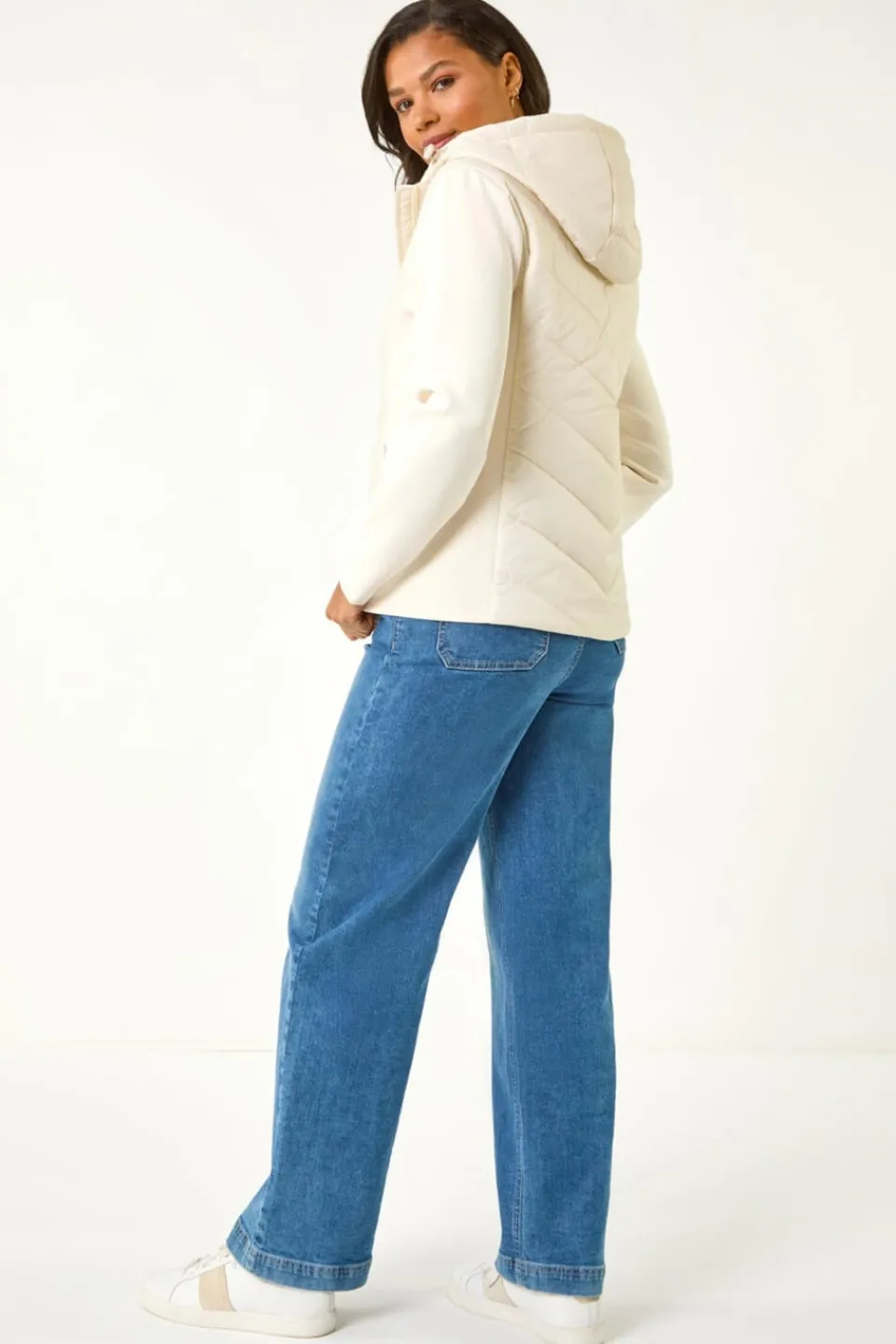 Coats & Jackets>Roman Ivory Contrast Hooded Padded Jacket