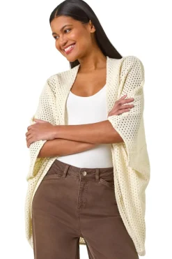 Tops>Roman Ivory Crochet Tunic Cardigan