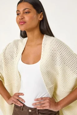 Tops>Roman Ivory Crochet Tunic Cardigan