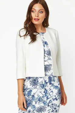 Coats & Jackets>Roman Cropped Bolero Tailored Jaquard Jacket Wedding Shrug Fitted Blazer Ivory