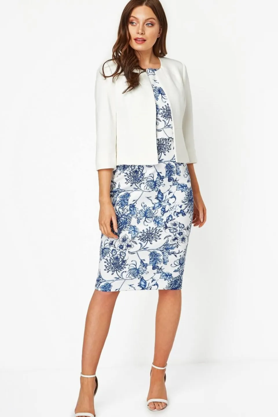 Coats & Jackets>Roman Cropped Bolero Tailored Jaquard Jacket Wedding Shrug Fitted Blazer Ivory