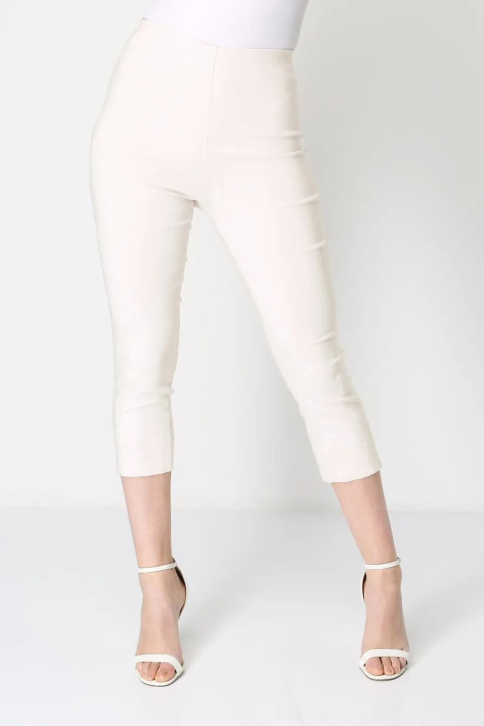 Trousers>Roman Cropped Stretch Trouser Capri Summer Leggings 3/4 Pedal Pushers Ivory