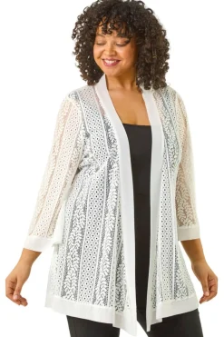 Tops>Roman Ivory Curve Crochet Knit Cardigan