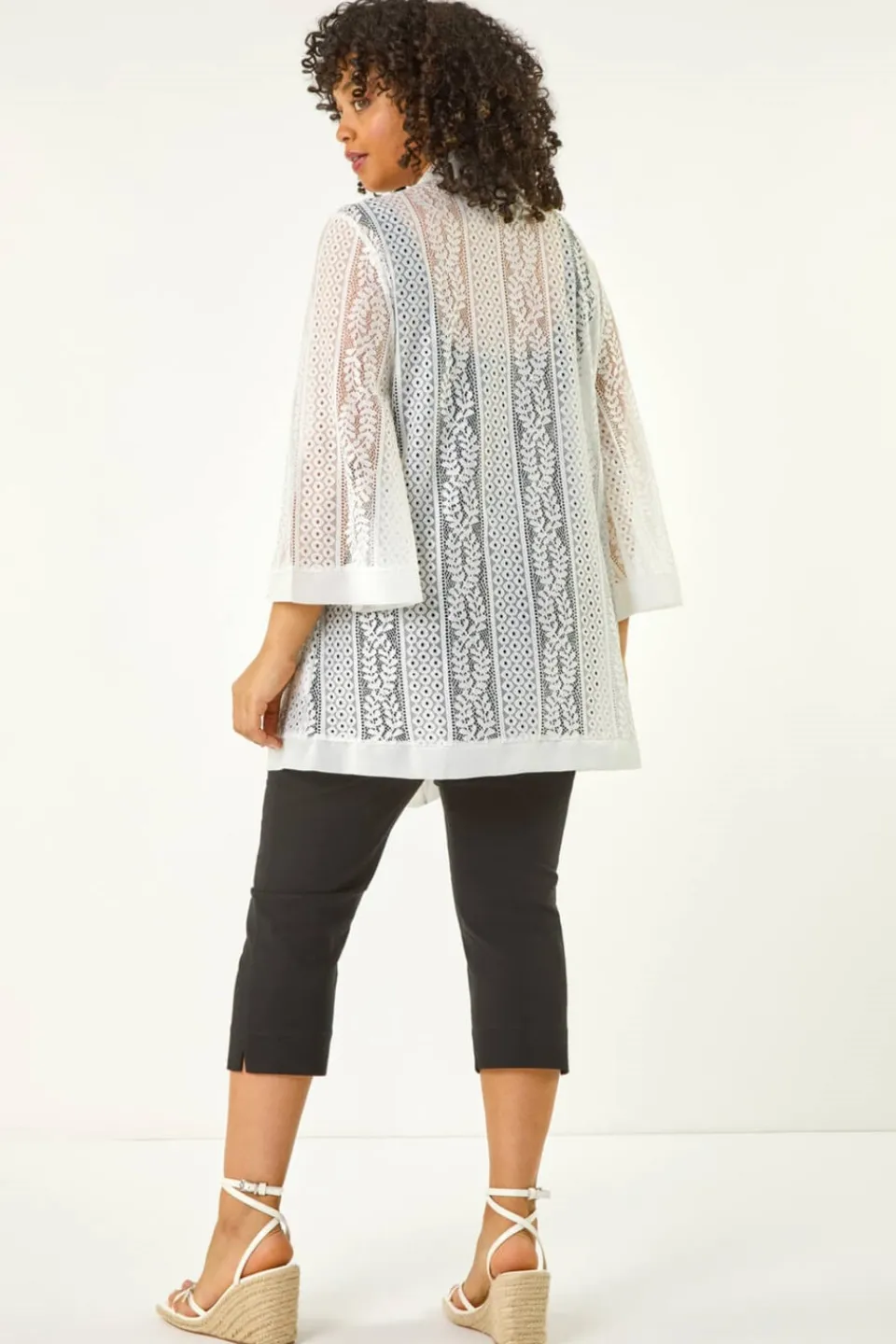 Tops>Roman Ivory Curve Crochet Knit Cardigan
