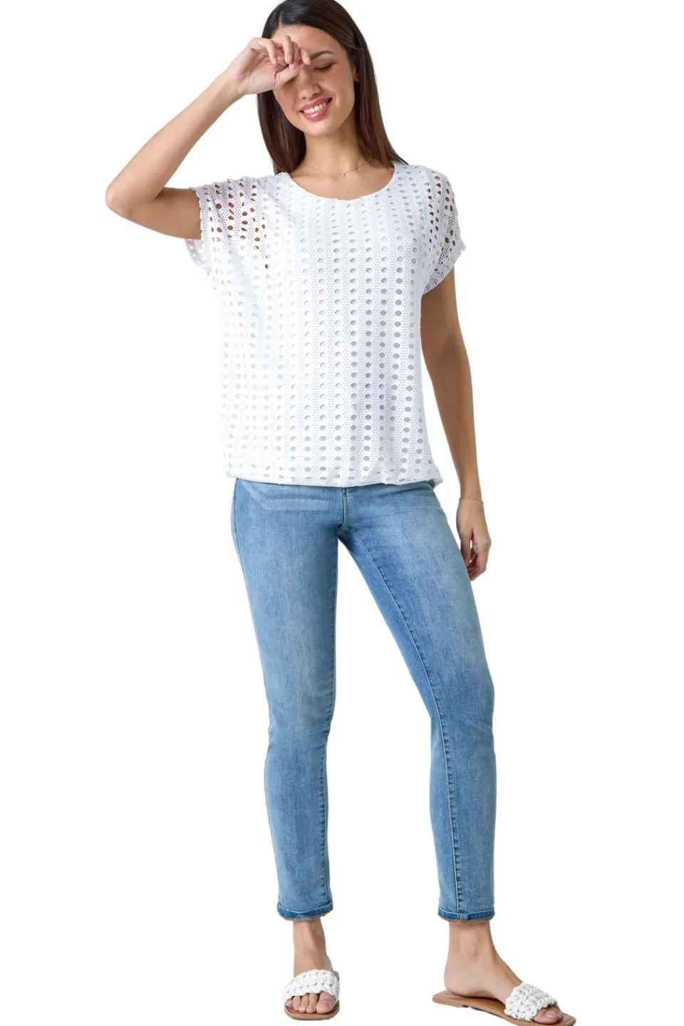 Tops>Roman Ivory Cut Out Detail Stretch Top