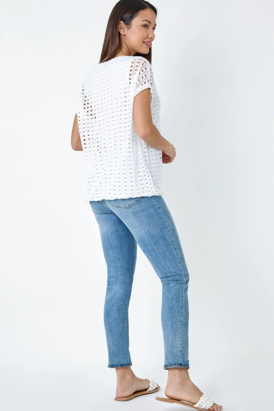 Tops>Roman Ivory Cut Out Detail Stretch Top