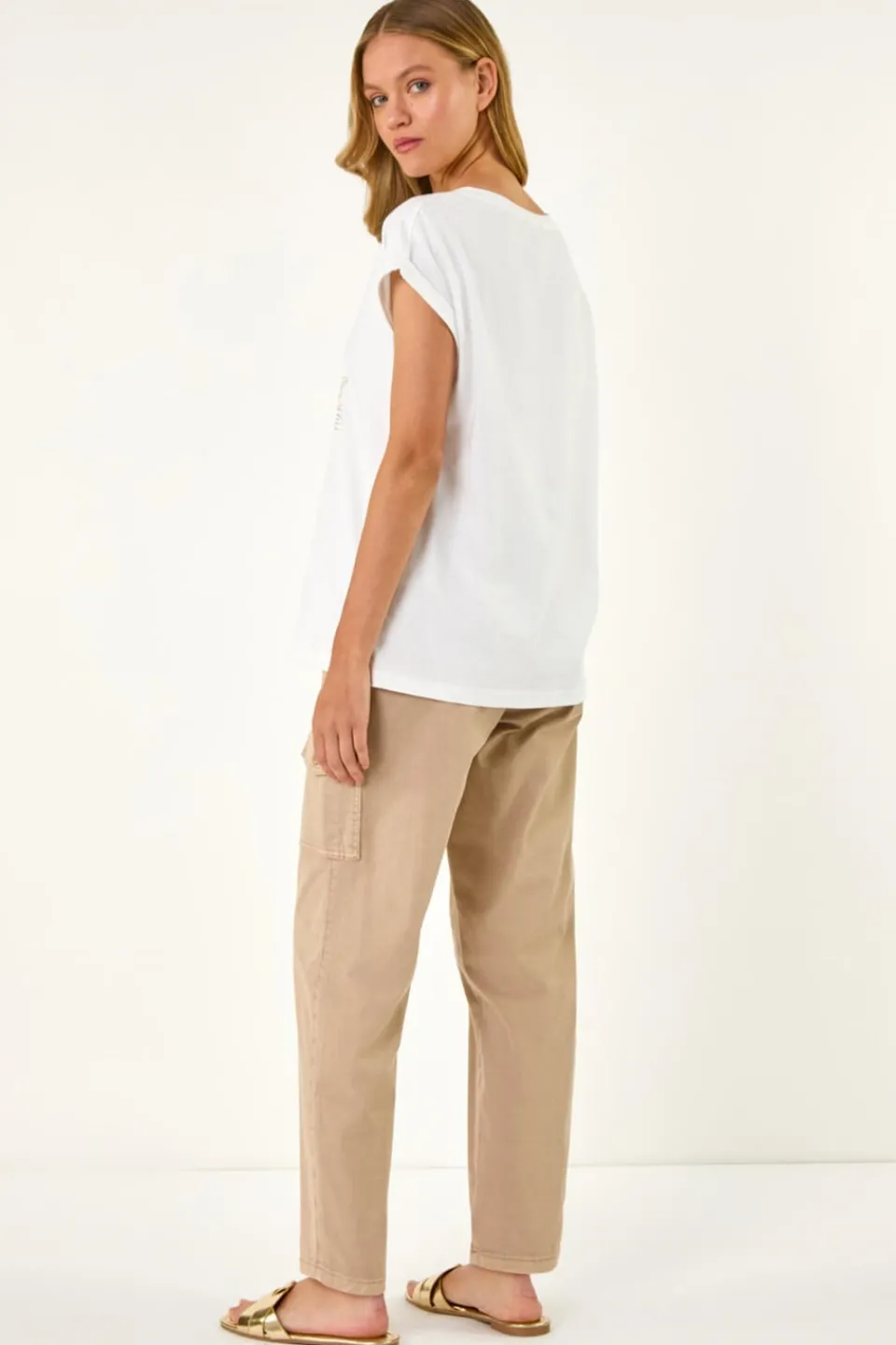 T-Shirts>Roman Ivory Daffodil Print Cotton Tee