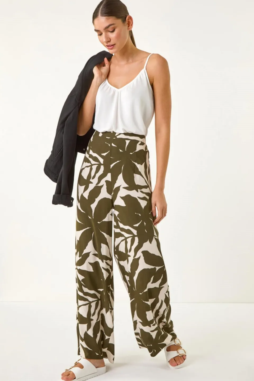 Trousers>Roman Ivory Floral Mono Wide Leg Trouser