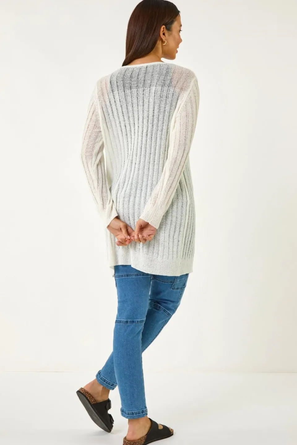 Tops>Roman Ivory Longline Lightweight Knit Cardigan