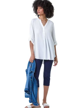 Tops>Roman Ivory Longline Tunic Stretch Blouse