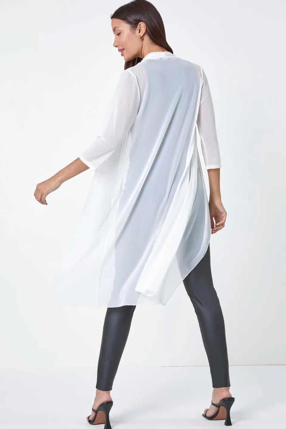 Tops>Roman Mesh Longline Kimono Ivory