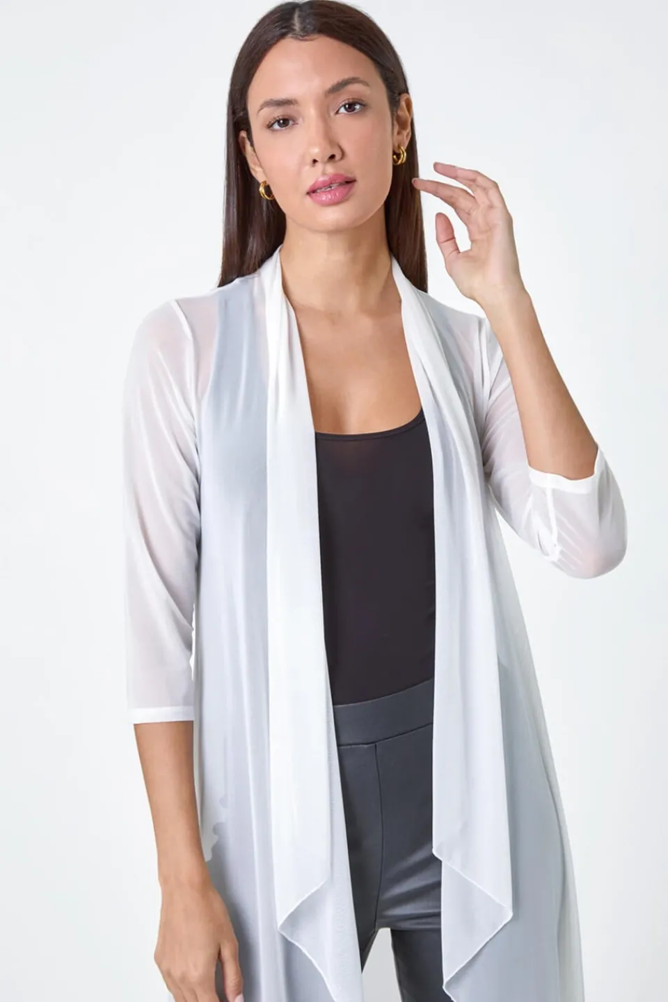 Tops>Roman Mesh Longline Kimono Ivory