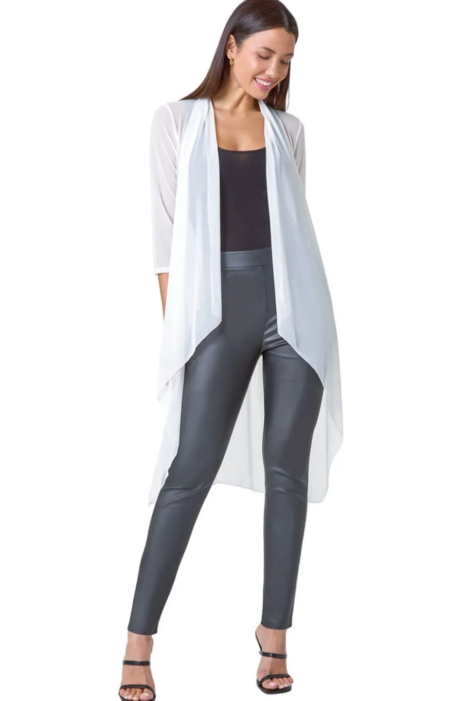 Tops>Roman Mesh Longline Kimono Ivory