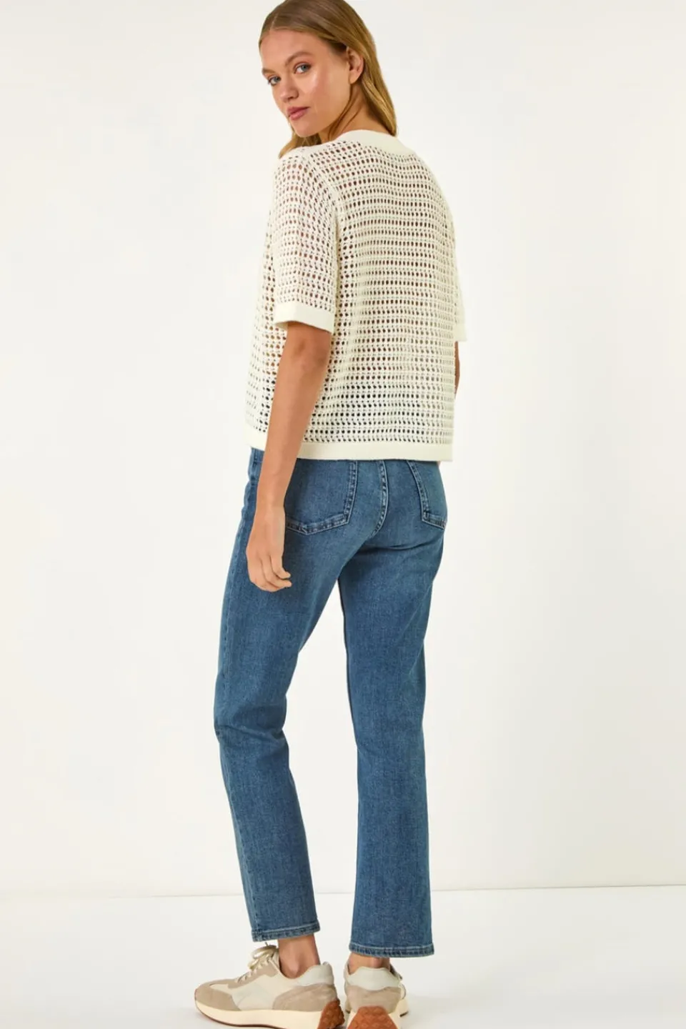 Tops>Roman Ivory Open Knit Cardigan